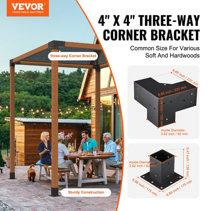 Heavy Duty 3-Way Pergola Bracket Kit, 101.6 mm, 8 Pcs for Gazebo & Patio