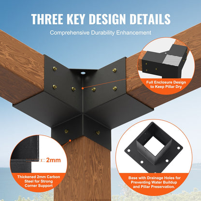 Heavy Duty 3-Way Pergola Bracket Kit, 101.6 mm, 8 Pcs for Gazebo & Patio