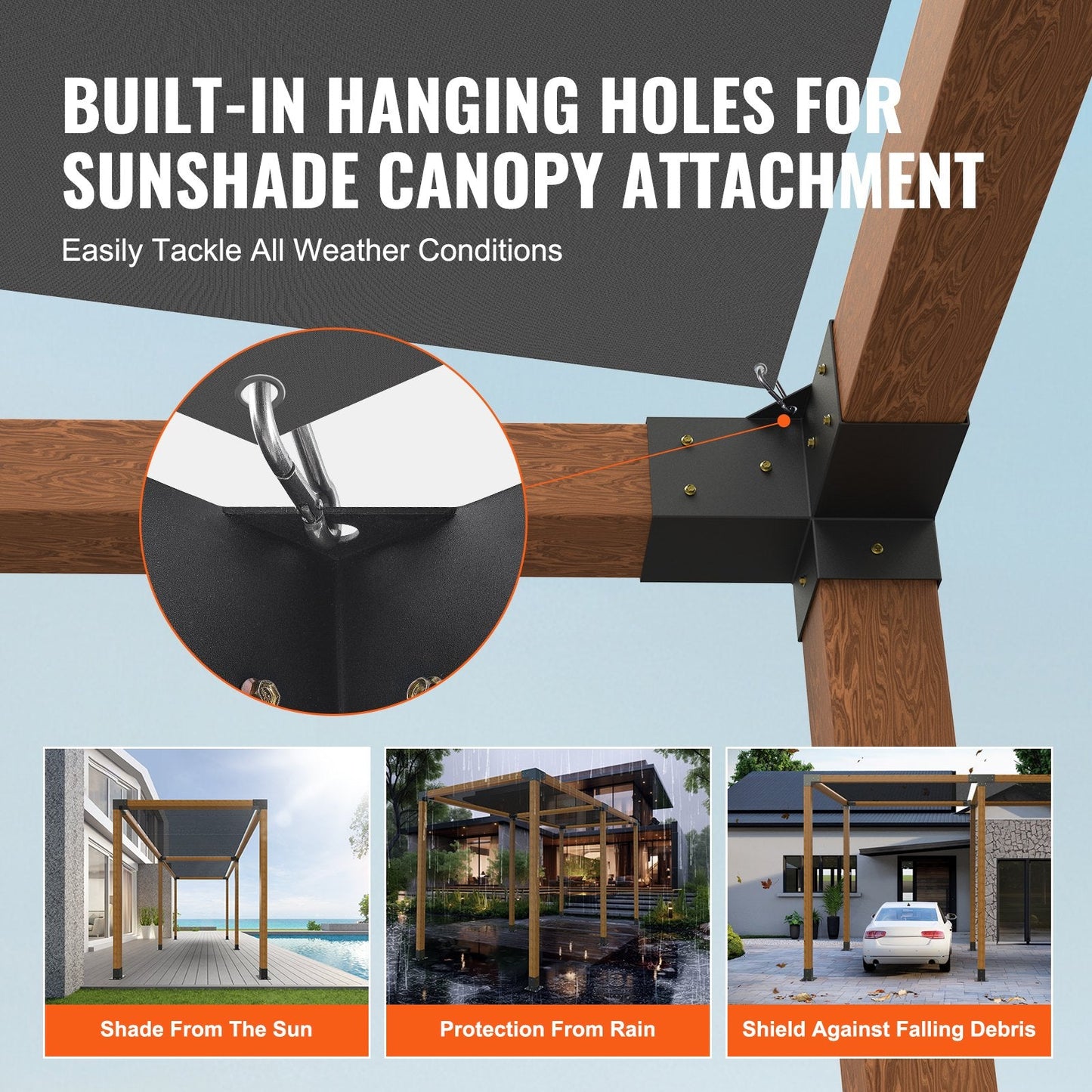 Heavy Duty 3-Way Pergola Bracket Kit, 101.6 mm, 8 Pcs for Gazebo & Patio