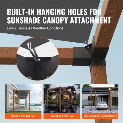 Heavy Duty 3-Way Pergola Bracket Kit, 101.6 mm, 8 Pcs for Gazebo & Patio