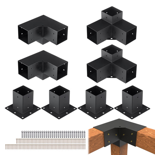 VEVOR Pergola Bracket Kit 101.6 x 101.6 mm, 8pcs 3-Way Heavy Duty Corner Bracket