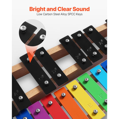Glockenspiel Xylophone, 27 Notes, Professional Xylophone Percussion Instrument, with Colorful Metal Keys, Includes 4 Mal