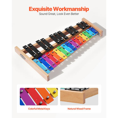 Glockenspiel Xylophone, 27 Notes, Professional Xylophone Percussion Instrument, with Colorful Metal Keys, Includes 4 Mal