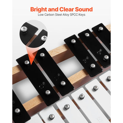 Glockenspiel Xylophone, 27 Notes, Professional Xylophone Percussion Instrument, with Metal Keys, Includes 4 Mallets, Car
