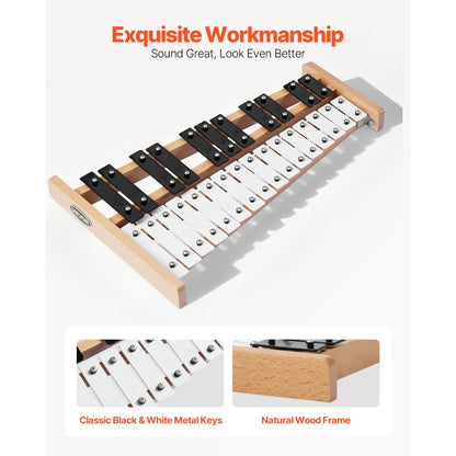 Glockenspiel Xylophone, 27 Notes, Professional Xylophone Percussion Instrument, with Metal Keys, Includes 4 Mallets, Car
