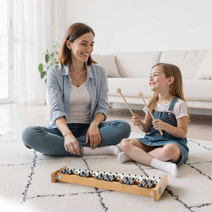 Glockenspiel Xylophone, 27 Notes, Professional Xylophone Percussion Instrument, with Metal Keys, Includes 4 Mallets, Car