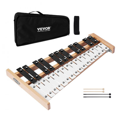 Glockenspiel Xylophone, 27 Notes, Professional Xylophone Percussion Instrument, with Metal Keys, Includes 4 Mallets, Car