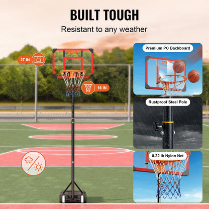 VEVOR Basketball Hoop, 5-7 ft Adjustable Height Portable Backboard System, 28 inch
