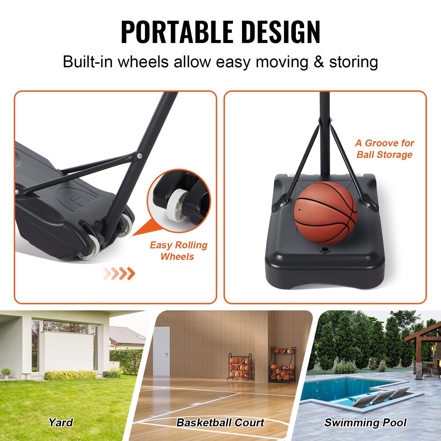 VEVOR Basketball Hoop, 5-7 ft Adjustable Height Portable Backboard System, 28 inch