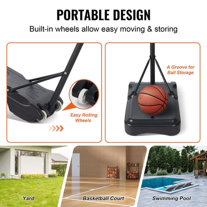 Adjustable Basketball Hoop System, 1.5-2.1m Height, Portable with Wheels