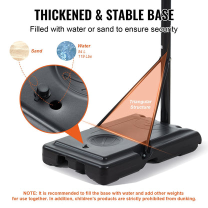 Adjustable Basketball Hoop System, 1.2-3.0 m Height, Portable with Wheels