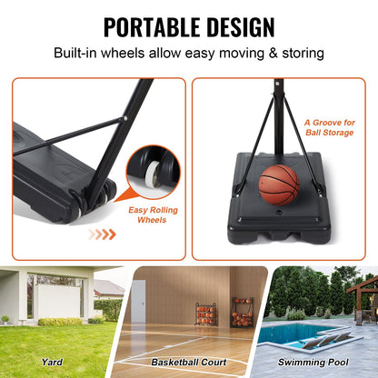 Adjustable Basketball Hoop System, 1.2-3.0 m Height, Portable with Wheels