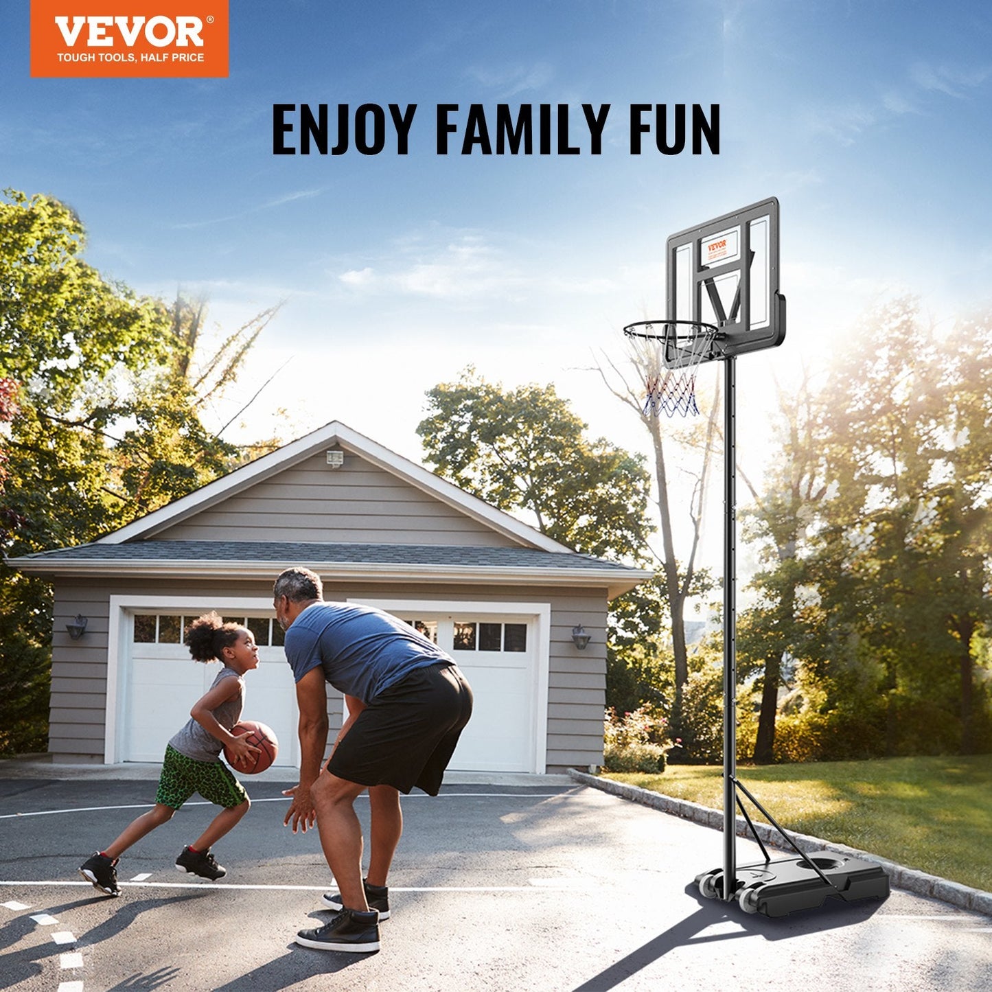Adjustable Basketball Hoop System, 1.2-3.0 m Height, Portable with Wheels