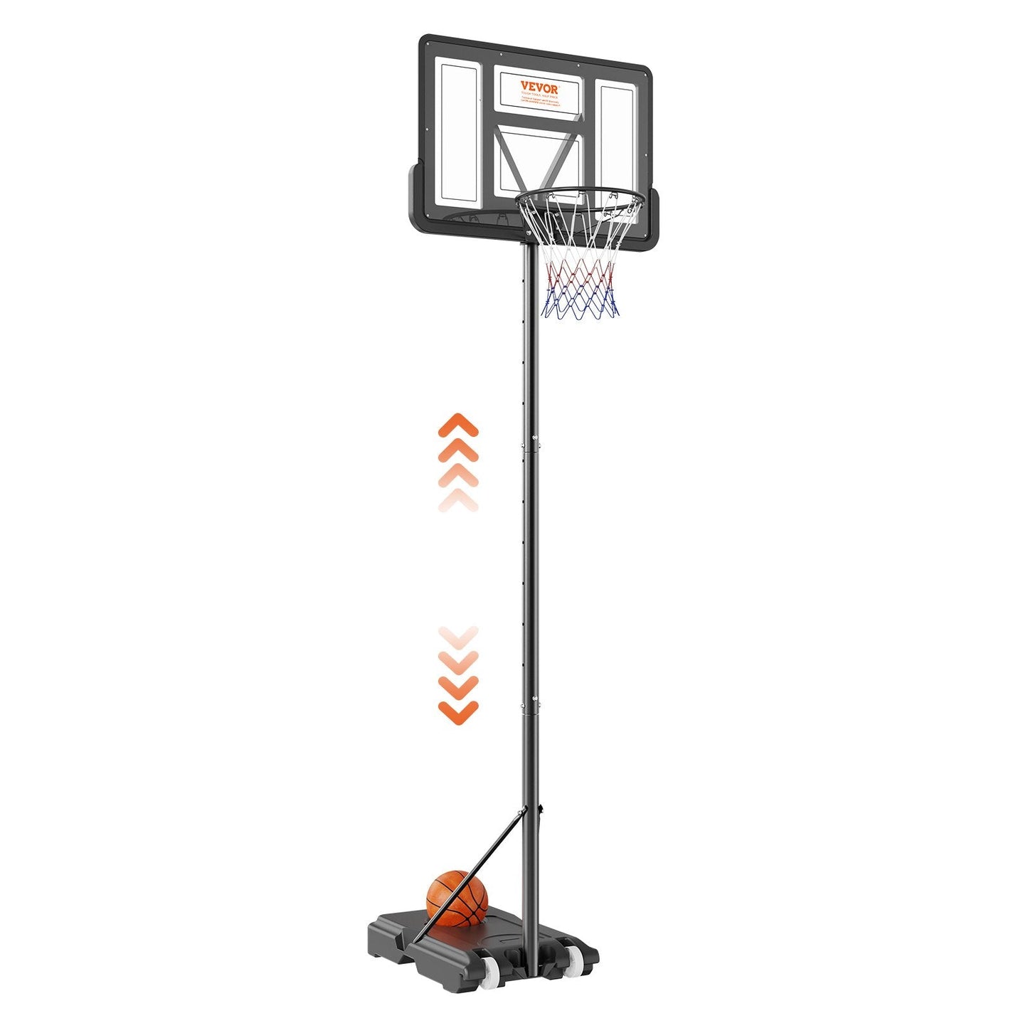 Adjustable Basketball Hoop System, 1.2-3.0 m Height, Portable with Wheels