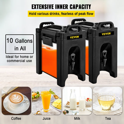 10-Gallon Insulated Hot & Cold Beverage Dispenser Set, Leak-Proof, Black