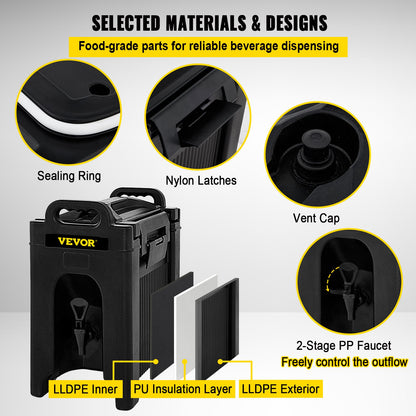 VEVOR 5 Gallon Insulated Beverage Dispenser Hot Cold Drink Dispenser 2 PCS NSF
