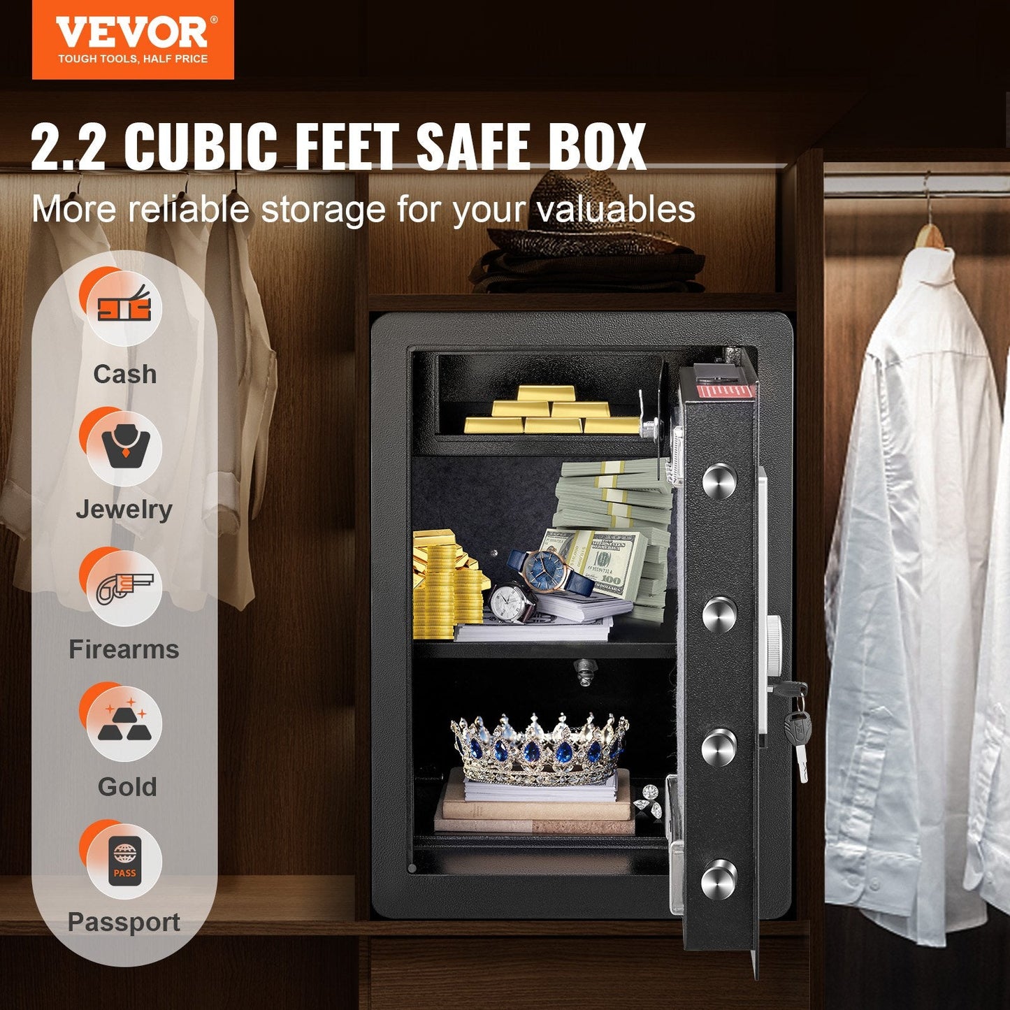 2.2 Cubic Meter Home Safe with Triple Lock & Anti-Prying Design, 22.85 kg Steel