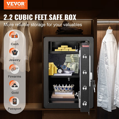 2.2 Cubic Meter Home Safe with Triple Lock & Anti-Prying Design, 22.85 kg Steel