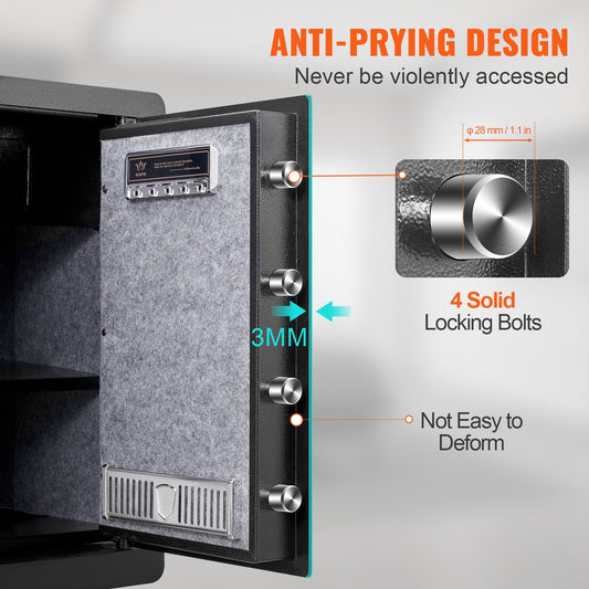 2.2 Cubic Meter Home Safe with Triple Lock & Anti-Prying Design, 22.85 kg Steel