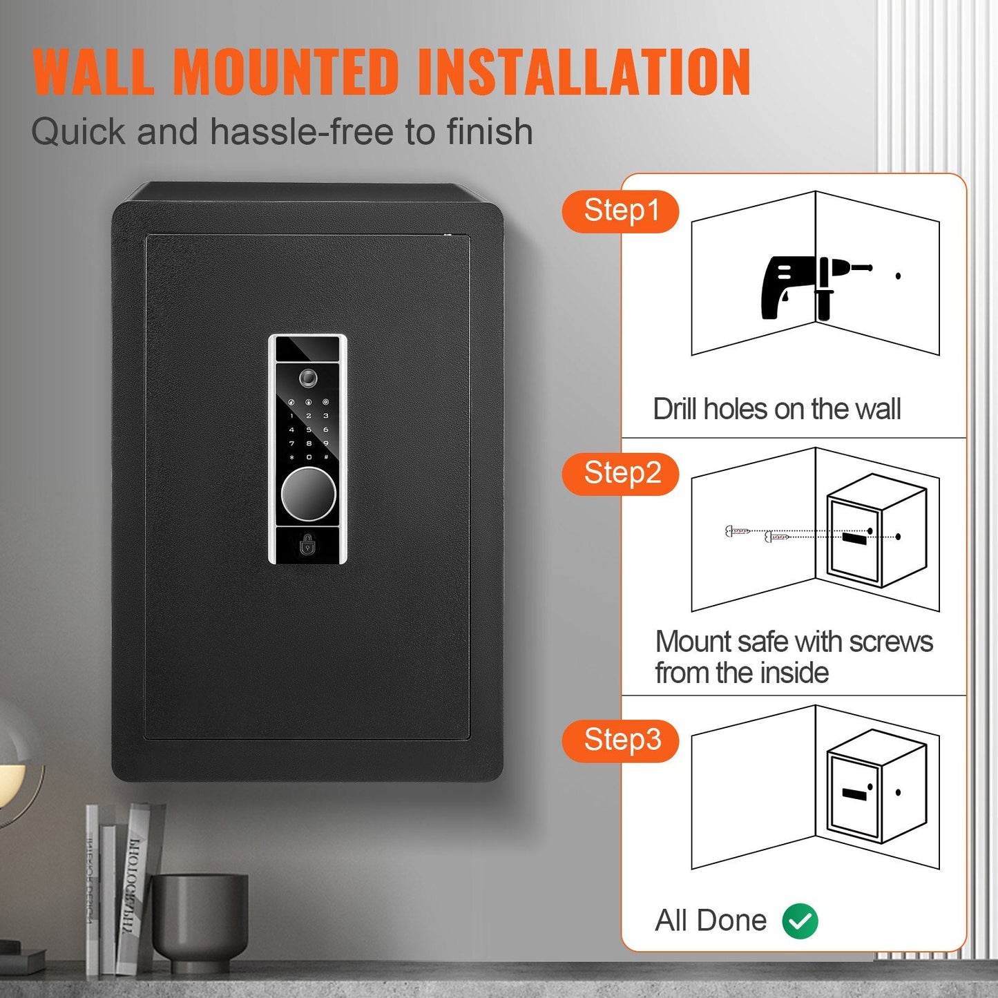 2.2 Cubic Meter Home Safe with Triple Lock & Anti-Prying Design, 22.85 kg Steel