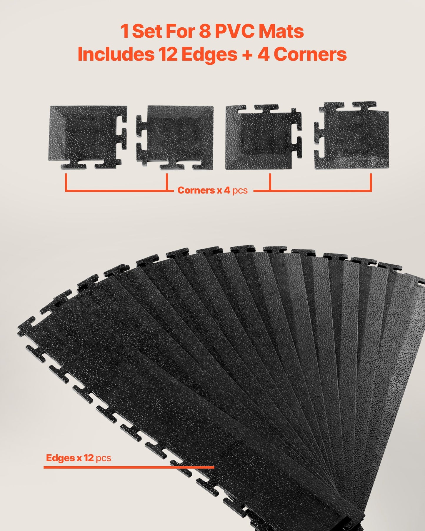 Male Garage Floors Transition Edge Kit, 12 Edges and 4 Corners, Sturdy PVC Interlocking Modular Garage Floor Edging Slip-resistant, Compatible Only with 4-Sided Interlocking Mats, Black