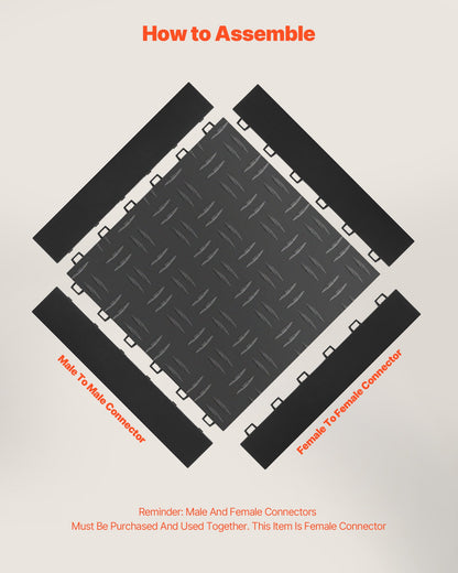Female Garage Floors Transition Edge Kit, 15 PCS Sturdy PP Interlocking Modular Garage Floor Edging Slip-resistant, Easy Assembly Compatible Only With Upgraded 6-Lock Garage Mats, Black