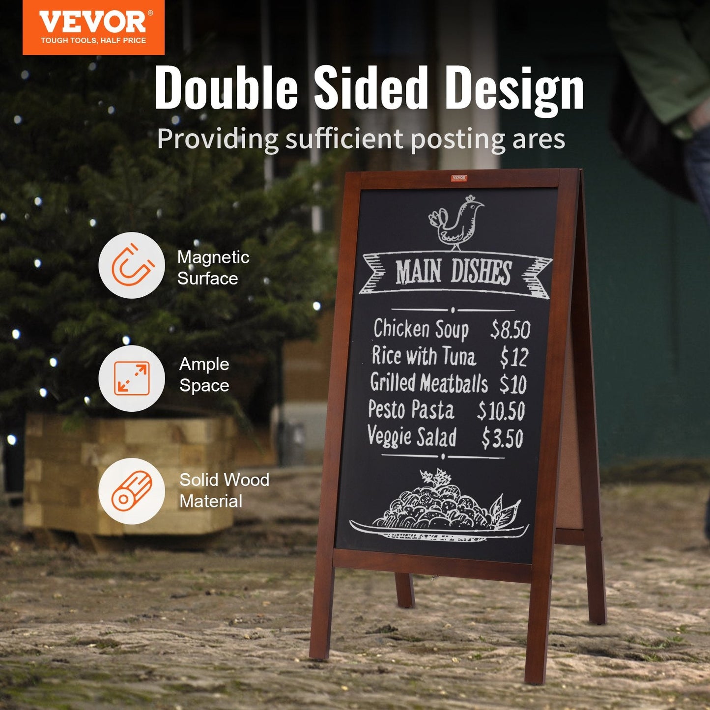 Rustic Brown Freestanding Chalkboard Sign, 0.5x1 m, Double-Sided with Accessories