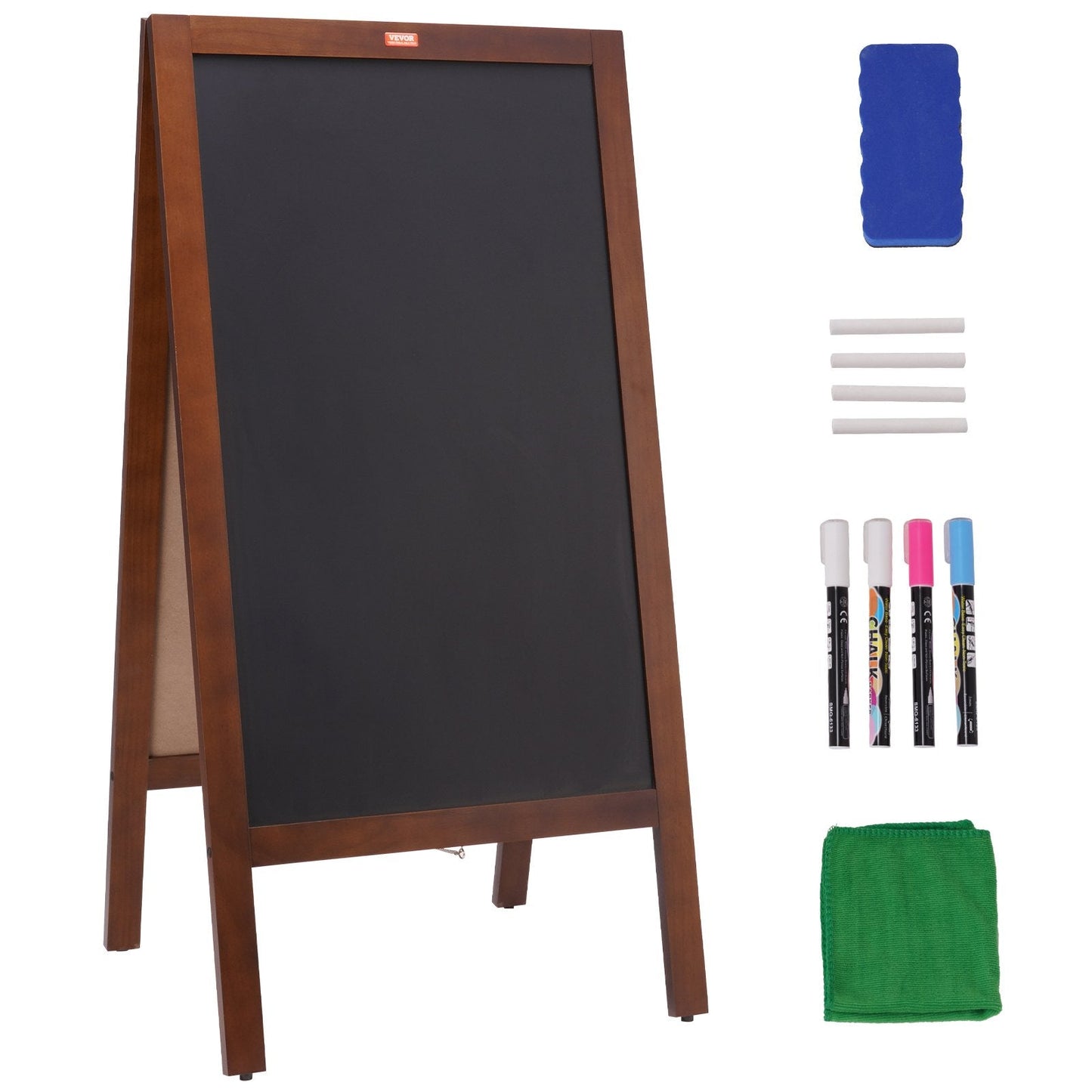 Rustic Brown Freestanding Chalkboard Sign, 0.5x1 m, Double-Sided with Accessories