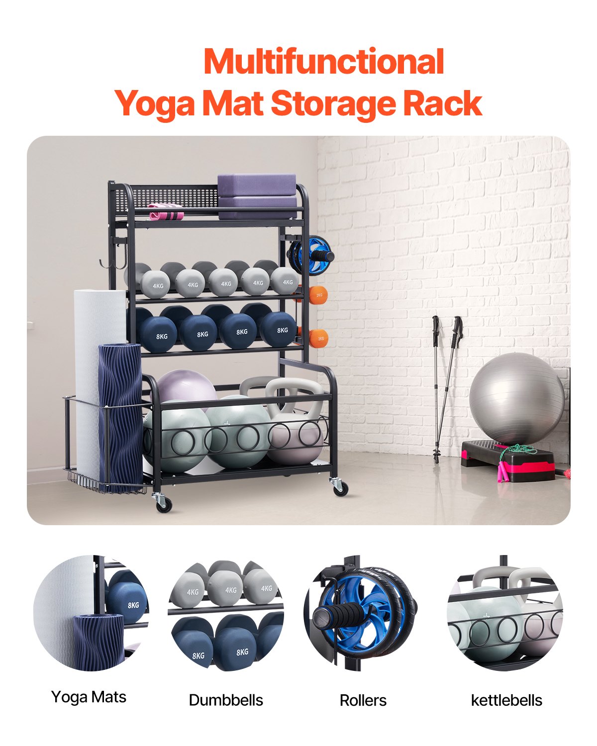 VEVOR Home Gym Workout Equipment Organizer Yoga Mat Storage Weight Rack Dumbbell