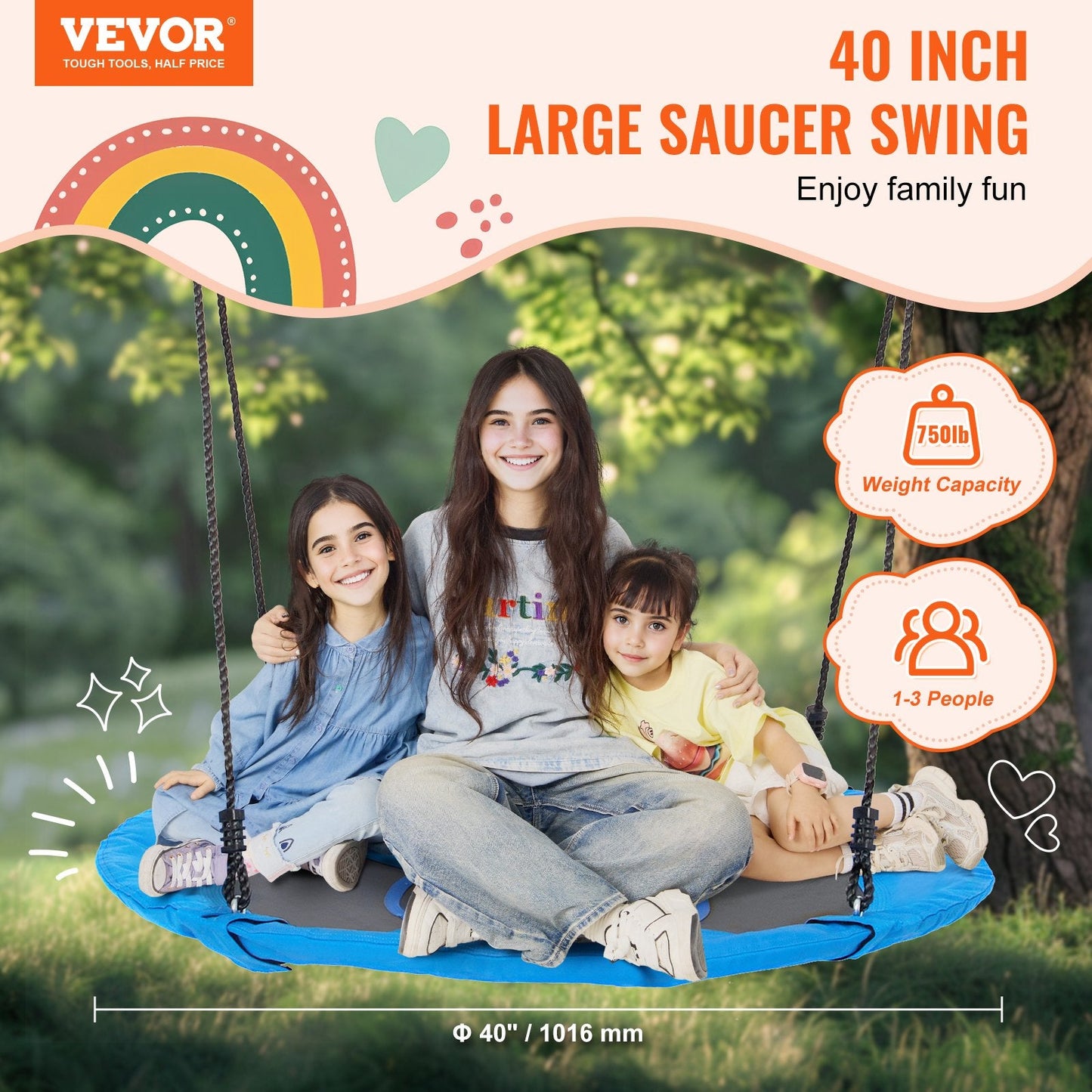 Blue 1-Meter Saucer Tree Swing, 340 kg Capacity, Durable 900D Oxford Fabric