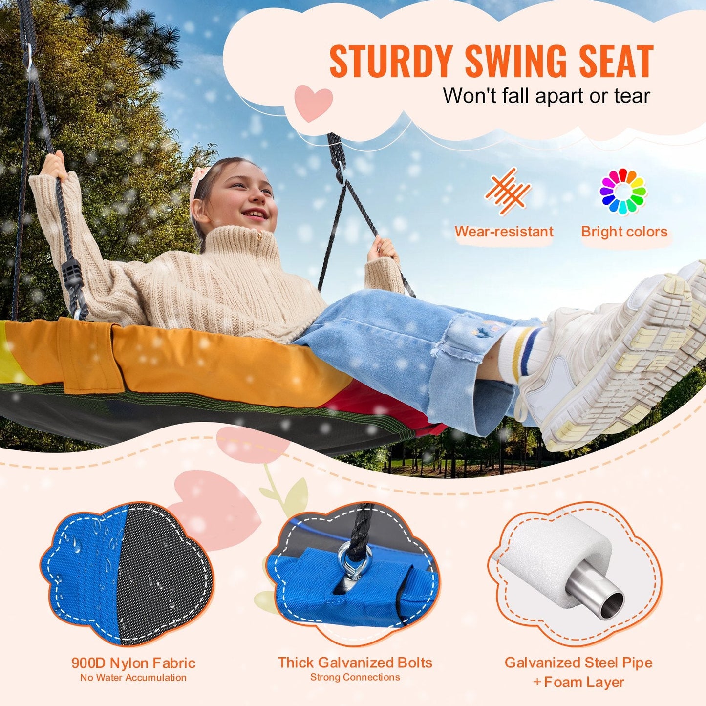 Blue 1-Meter Saucer Tree Swing, 340 kg Capacity, Durable 900D Oxford Fabric