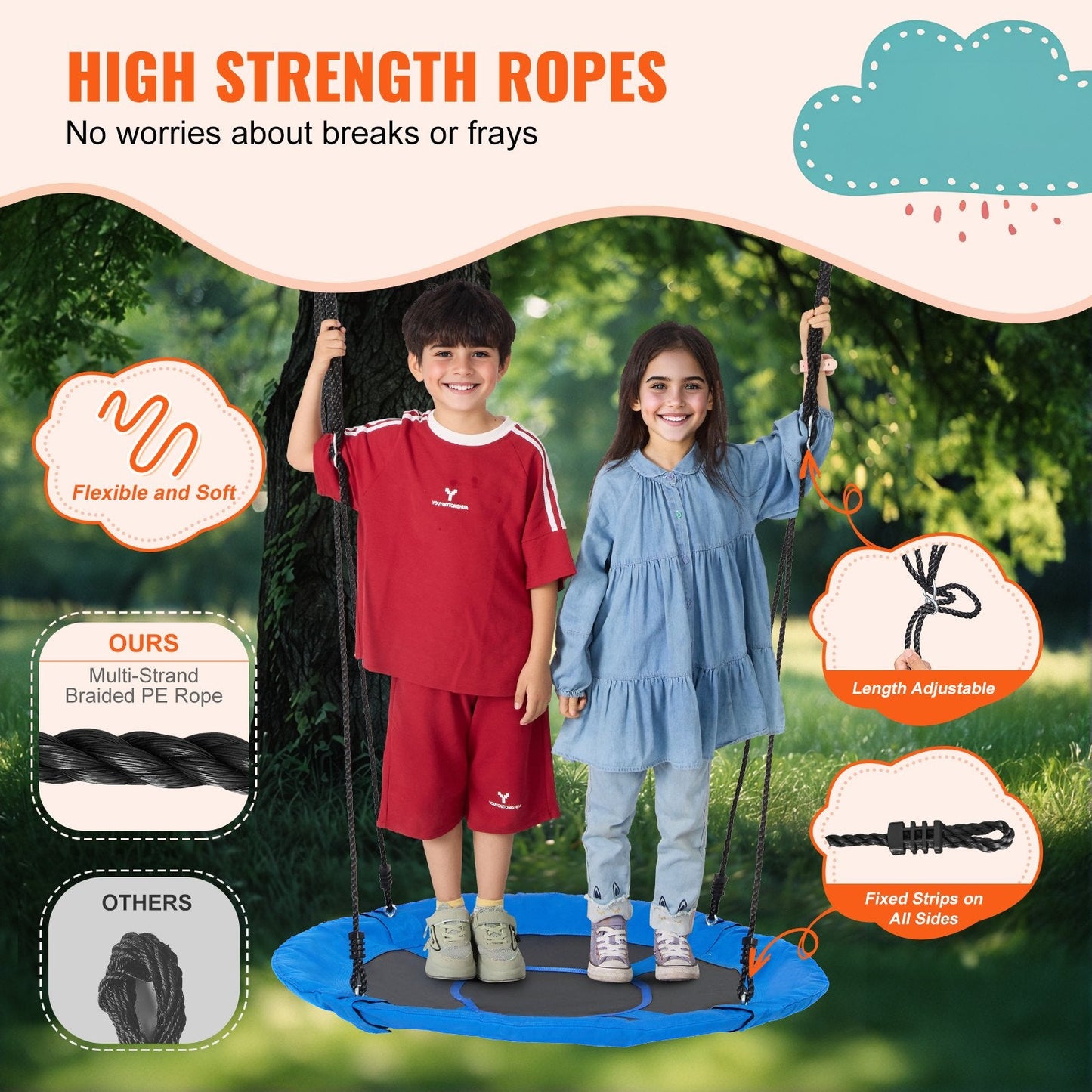 Blue 1-Meter Saucer Tree Swing, 340 kg Capacity, Durable 900D Oxford Fabric