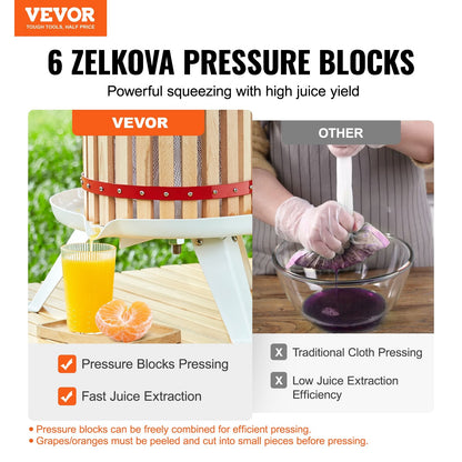 12L Manual Fruit Wine Press - Solid Wood Basket, Easy Juicing for Home Use