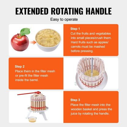 12L Manual Fruit Wine Press - Solid Wood Basket, Easy Juicing for Home Use