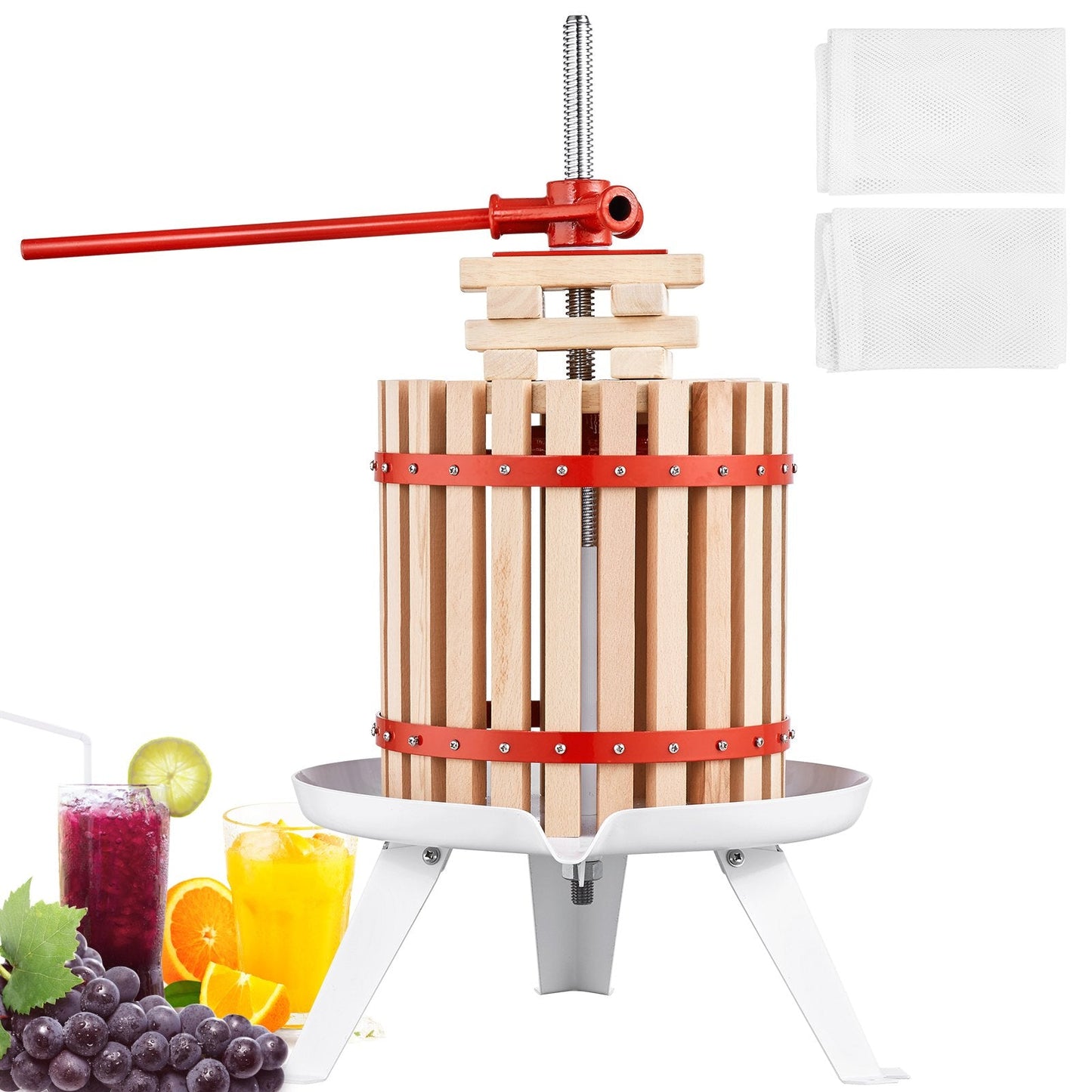 Manual Fruit & Wine Press, 18L Wood Basket, Efficient Juicer for Home Use