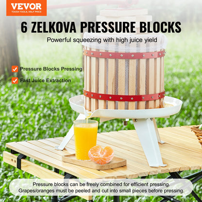 VEVOR Fruit Wine Press, 6L/1.6 Gallon, Solid Wood Basket with 6 Blocks, Manual Juice