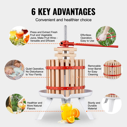Manual Fruit Wine Press, 6L Solid Wood Basket for Juicing & Oil Making