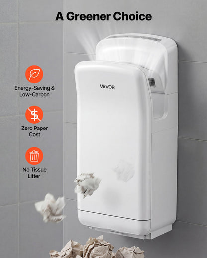 Vertical Hand Dryer, Hand Dryers with HEPA Filter, 19000 RPM High-Speed Motor, Dual-Side Airflow, ABS Sturdy Automatic Air Wall Mount Fast Drying for Commercial Bathrooms Modern Home, White