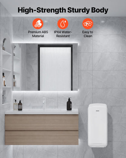 Vertical Hand Dryer, Hand Dryers with HEPA Filter, 19000 RPM High-Speed Motor, Dual-Side Airflow, ABS Sturdy Automatic Air Wall Mount Fast Drying for Commercial Bathrooms Modern Home, White