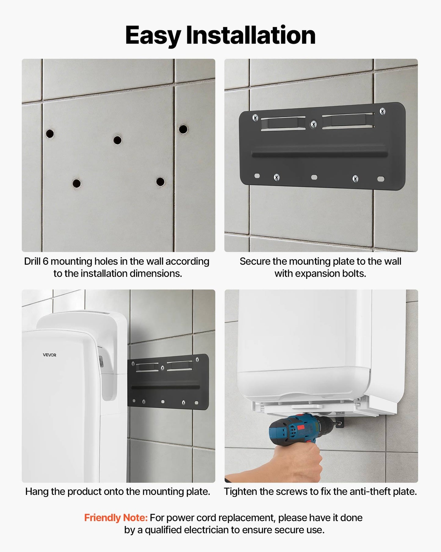 Vertical Hand Dryer, Hand Dryers with HEPA Filter, 19000 RPM High-Speed Motor, Dual-Side Airflow, ABS Sturdy Automatic Air Wall Mount Fast Drying for Commercial Bathrooms Modern Home, White