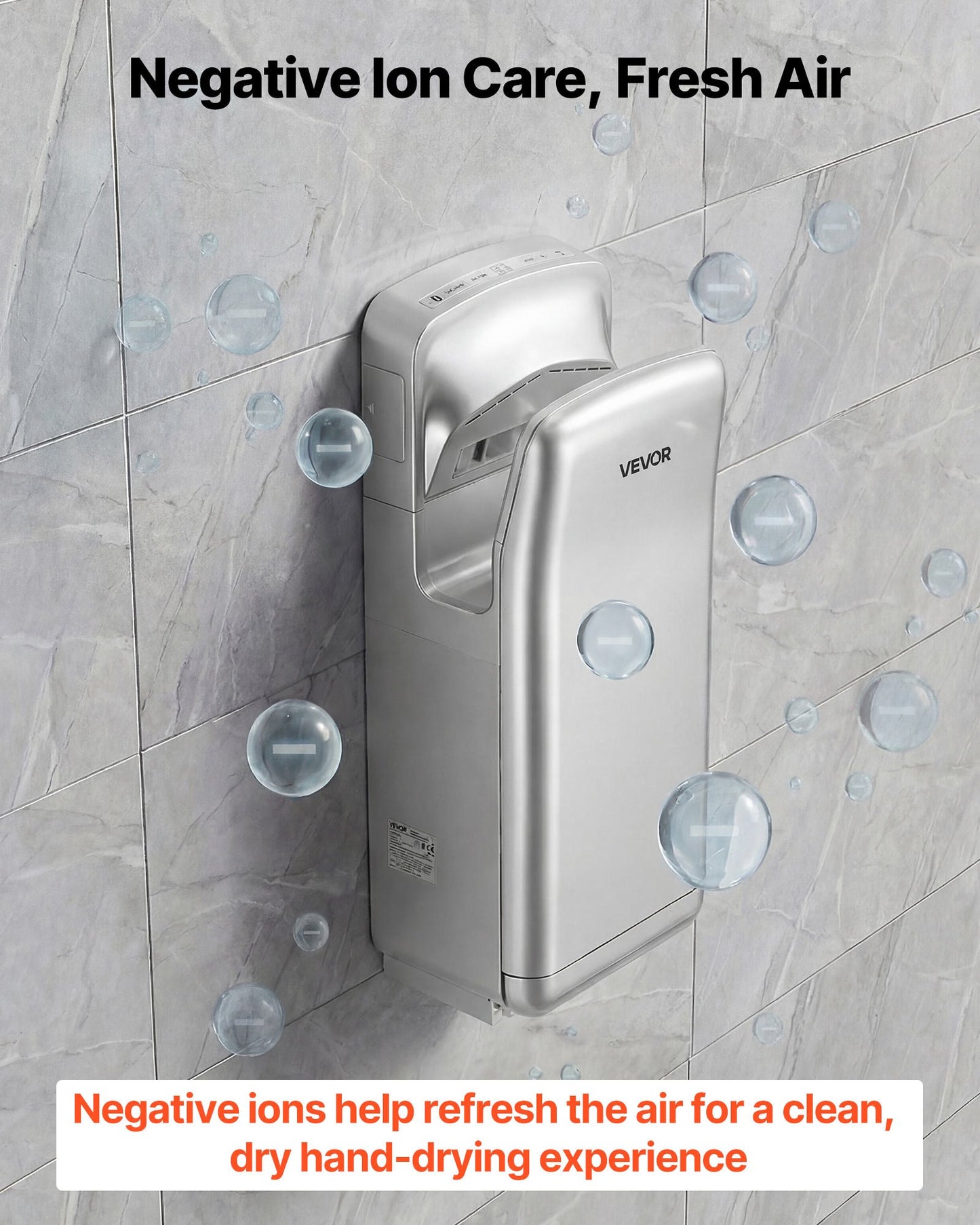 Vertical Hand Dryer, Hand Dryers with HEPA Filter, 19000 RPM High-Speed Motor, Dual-Side Airflow, ABS Sturdy Automatic Air Wall Mount Fast Drying for Commercial Bathrooms Modern Home, Silver