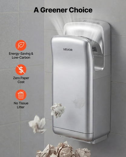 Vertical Hand Dryer, Hand Dryers with HEPA Filter, 19000 RPM High-Speed Motor, Dual-Side Airflow, ABS Sturdy Automatic Air Wall Mount Fast Drying for Commercial Bathrooms Modern Home, Silver