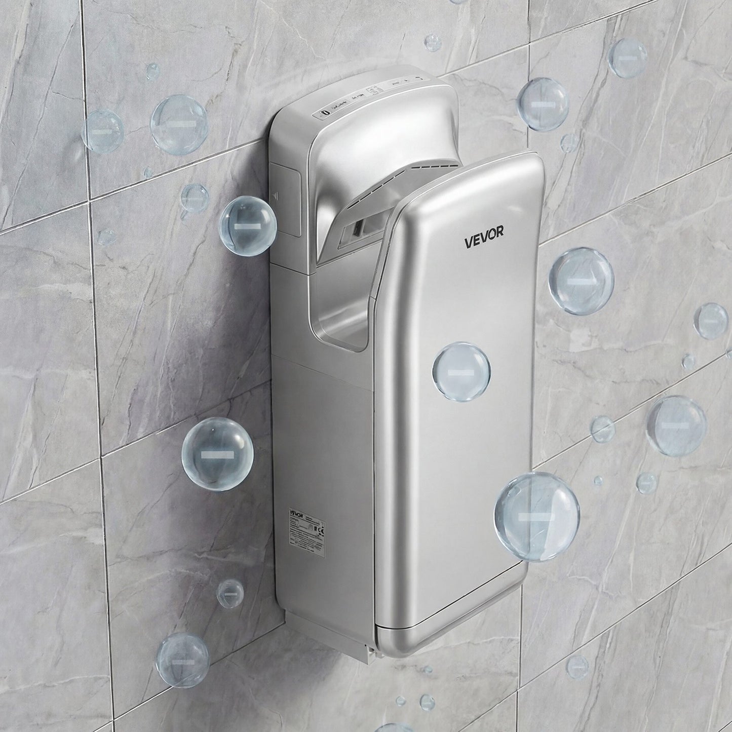 Vertical Hand Dryer, Hand Dryers with HEPA Filter, 19000 RPM High-Speed Motor, Dual-Side Airflow, ABS Sturdy Automatic Air Wall Mount Fast Drying for Commercial Bathrooms Modern Home, Silver