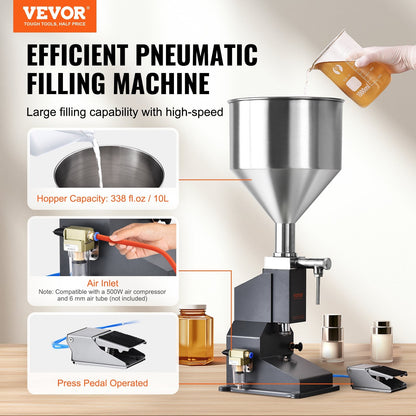 Pneumatic Paste Liquid Filling Machine, 5-50ml, Stainless Steel, Pedal Operated