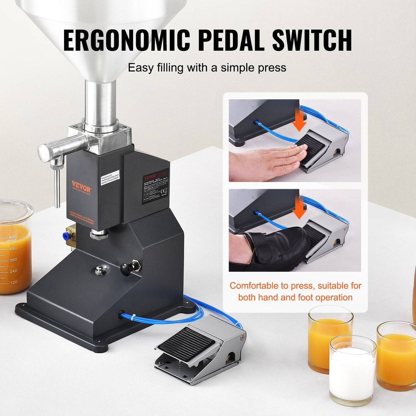 Pneumatic Paste Liquid Filling Machine, 5-50ml, Stainless Steel, Pedal Operated