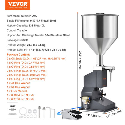 Pneumatic Paste Liquid Filling Machine, 5-50ml, Stainless Steel, Pedal Operated