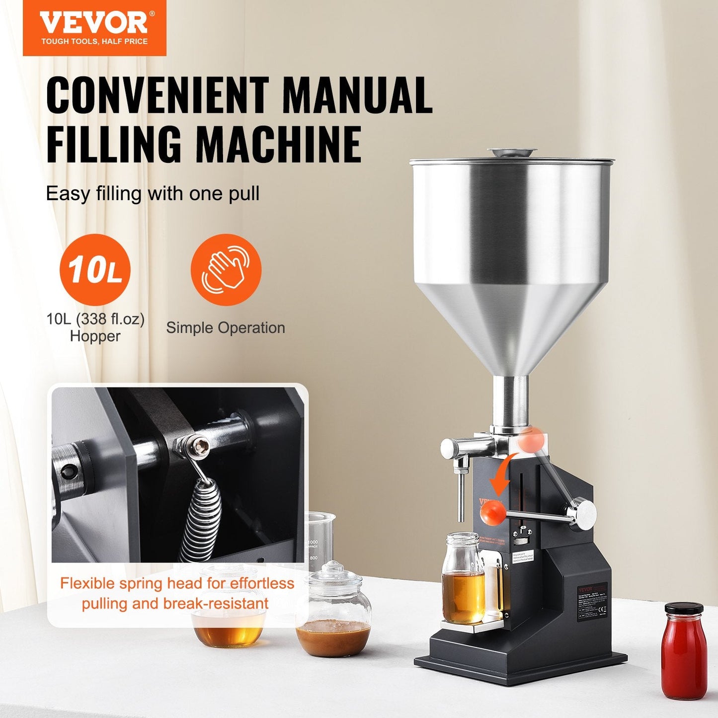 Manual Bottle Filler 5-50ml, Stainless Steel, Adjustable for Liquids & Pastes
