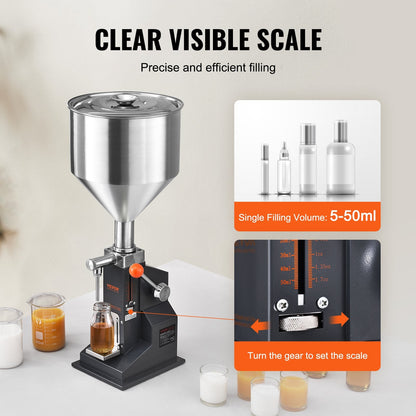 Manual Bottle Filler 5-50ml, Stainless Steel, Adjustable for Liquids & Pastes