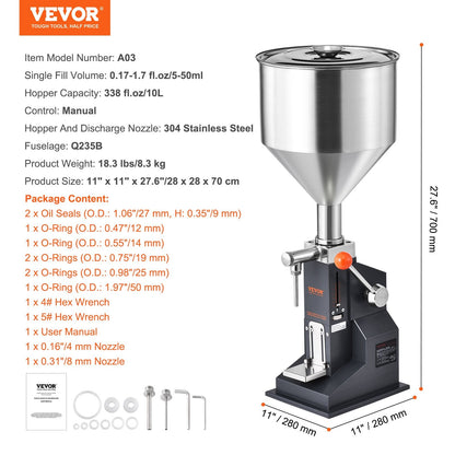 Manual Bottle Filler 5-50ml, Stainless Steel, Adjustable for Liquids & Pastes
