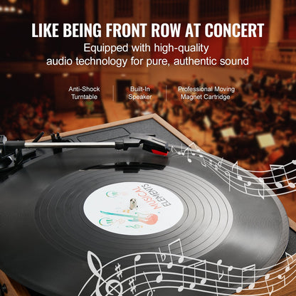 Bluetooth Turntable with Speakers, 3-Speed Vinyl Record Player, Auto Stop